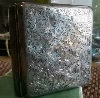 Fine Vintage 950 Sterling Silver Cigarette Case Box 130 Grams 4.  5 Oz Case