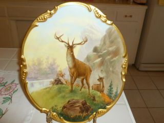 Gorgeous Antique J.  P.  Limoges France Signed Hand Painted Charger Plate With Deer