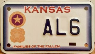 2015 Kansas Gold Star Family Military Motorcycle License Plate Rare