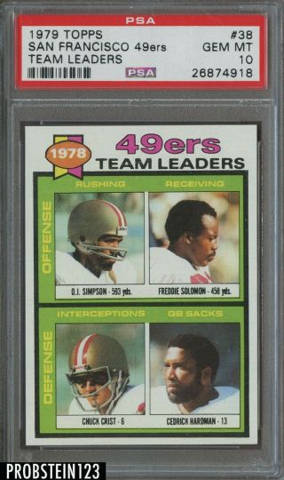1979 Topps Football San Francisco 49ers Team Leaders W/ O.  J.  Simpson Hof Psa 10