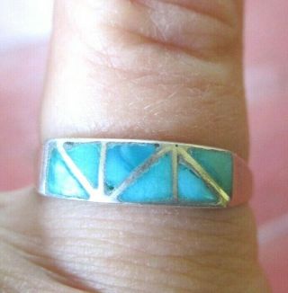 Vintage Zuni Native Southwest Sterling Silver Turquoise Ring Size 7