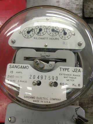 Vintage Sangamo Watthour Meter Type J2a 240 Volt Kh 6 60w Just Removed