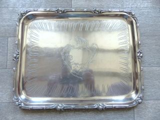 Antique Christofle Silver Plated Engraved Serving Tray Platter 1880 