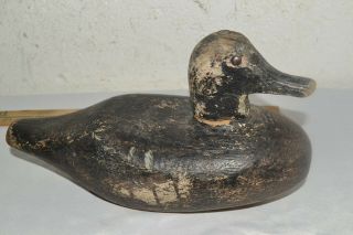 Vintage Antique Carved Wood Duck Decoy Metal Eye Midwest 12 " Scaup Pintail