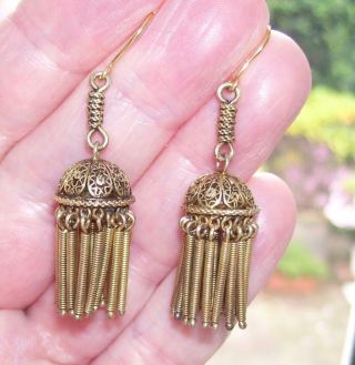 Fine Antique Cascade Chandelier Fringe Tassel Drop 9ct Gold Pendant Earrings 9g