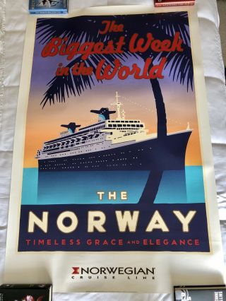 Huge Ss Norway Cruise Ship Poster 58”x37” Norwegian Cruise Line 1994