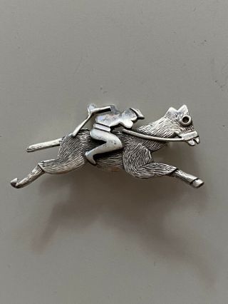 Vintage Sterling Silver Horse Jockey On A Horse Pin Brooch