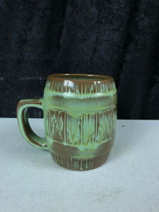 Vintage Frankoma Green Brown Barrel Coffee Mug Cup 97m Good Shape