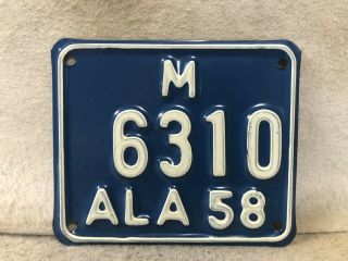 Vintage 1958 Alabama Motorcycle License Plate Paint