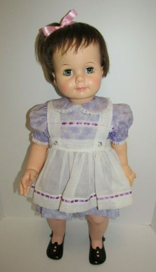 Vintage Doll Ideal Playpal Saucy Walker 28” Brunette 3 - Pc Purple 1960s Tlc Loose