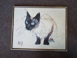 Expressionist Mid Century Fritz Rudolph Hug Siamese Cat Canvas Print Painting Nr