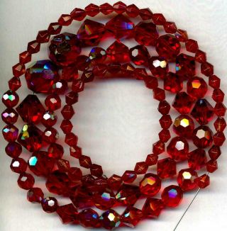 Beads Swarovski Cut Austrian Crystal Red Faceted 6 - 12mm 25 " Vintage