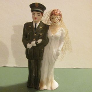 Vintage Wedding Cake Topper With U.  S.  Soldier And His Bride