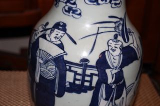 Chinese Blue & White Porcelain Pottery Vase Religious Scholars Men Elderly Asian 2