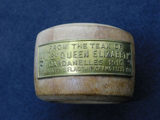 Vintage Teak Napkin Ring Made From The Hms Queen Elizabeth - Dardanelles 1915