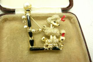 Vintage Jewellery Enamel French Poodle Dog Lampost Animal Brooch Pin Comical