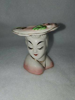 Vintage Lady Head Vase 3.  5 " Pink Rose Gold Accents