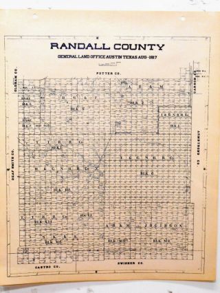 Old Randall County Texas General Land Office Owner Map Canyon Amarillo Ja Ranch