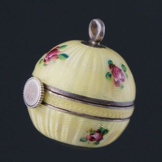 Bucherer Floral Enamel Guilloche Sterling Silver Miniature Ball Pendant Watch Nr