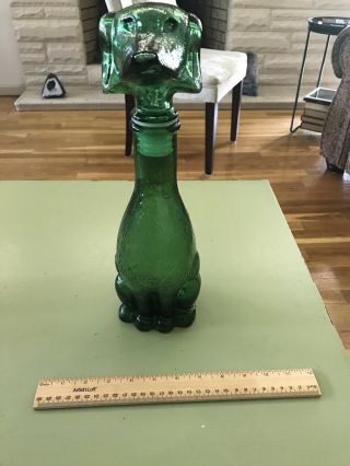 Vintage Green Glass Dog Decanter Bottle