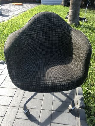 Vintage Herman Miller Fiberglass Shell Upholstered Arm Chair Modern,  Black/grey