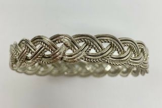 Vintage Southwest Style Sterling Silver Braided Rope Bangle Bracelet 8” (22g)