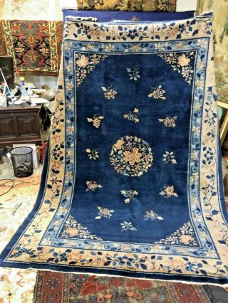 Auth: 19th C Antique Chinese Peking Rug Royal Blue Silky Wool Beauty 6x9 Nr