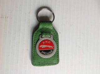 Vintage Jaguar Xke Leather Key Ring Fob Red Black & Green Good