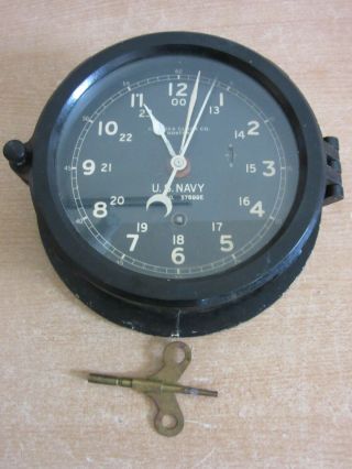 Vintage Chelsea Clock Co Us Navy Ships Wind Up Clock Black Bakelite Wwii Era