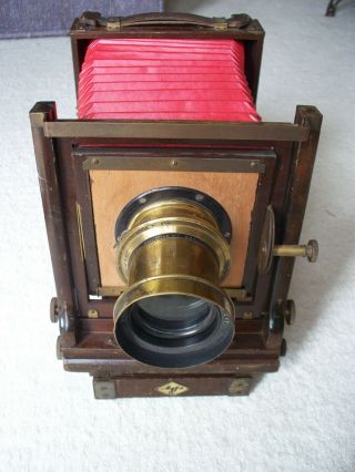 Antique Agfa Wooden Camera Wollensak Portrait Lens Red Bellows