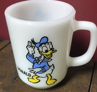 Walt Disney Anchor Hocking Pepsi Vintage Donald Duck Milk Glass Mug Fire King