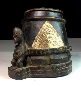 Old Vtg African Tribal Art Baule Carving Wood Figure Oracle Box Africa 10.  5”