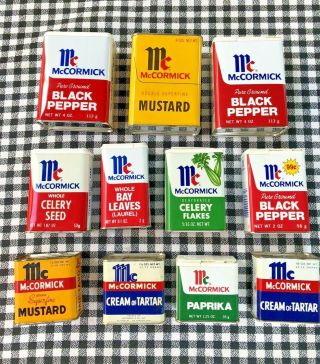11 Vintage Mccormick Spice Tins Pepper Mustard Tartar,