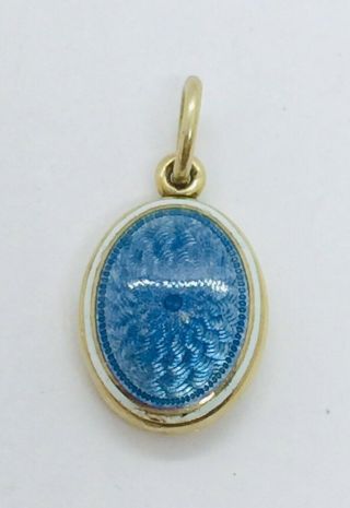 Antique Victorian 14k Gold Blue Enamel Guilloche Small Locket Pendant Charm