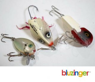 (3) Vintage Heddon Fishing Lures Tiny Punkinseed Brush Popper Stingaree