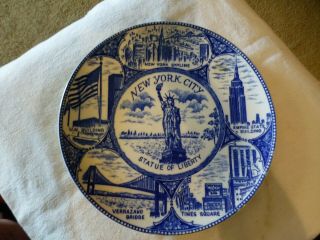 Vintage Flow Blue Souvenir Plate Of York City - Ca.  1940s -