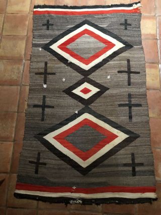 Antique Navajo Transitional Wearing Blanket,  Diamonds and Crosses Design,  1890 ' s 2