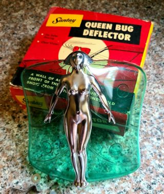 Rare Vintage Nos Santay Queen Bug Deflector Nude Hood Ornament W Box Rat Rod Hot