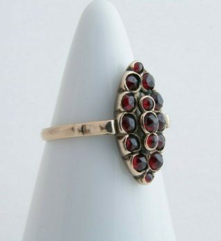 Victorian Bohemian Garnet Ring,  Antique Navette Rose Cut Garnet Cluster Ring