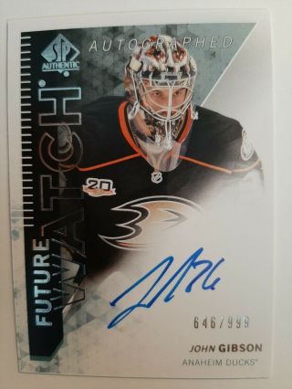 2013 - 14 Ud Sp Authentic John Gibson Future Watch Auto 646/999 Patch 296 Rc