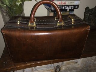 Vintage Leather Train Case; Handmade; Is Monogrammed.  Rich Brown Leather.