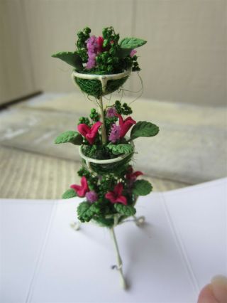 Dollhouse Miniature Handcrafted Tiered Purple Flower Metal Garden Planter Stand