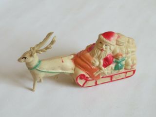 Vintage Christmas Celluloid Santa Claus & Sleigh Reindeer (y949)