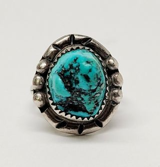 Vintage J.  Whitegoat Navajo Sterling Silver Blue Turquoise Ring Size 7