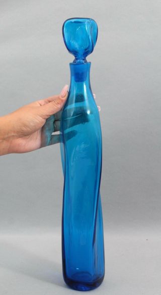 Vintage Mid - Century Blenko Art Glass Signed Wayne Husted Twist Decanter Bottle