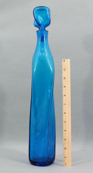 Vintage Mid - Century Blenko Art Glass Signed Wayne Husted Twist Decanter Bottle 2