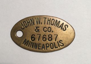 Vintage John W Thomas & Co Key Tag Minneapolis Mn