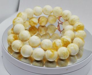 72.  60g 33bead Antique Formed White Boney Baltic Amber Butterscotch Bead Necklace 3