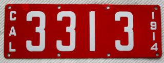 1914 California Porcelain License Plate - - Four Digit 3313