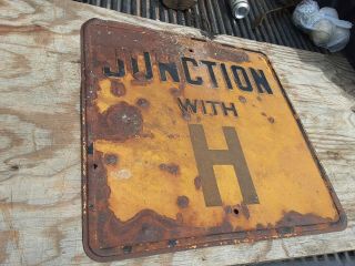 Rare Vintage Retired Metal Steel Embossed Junction With H Road Sign 24 " X 24 "